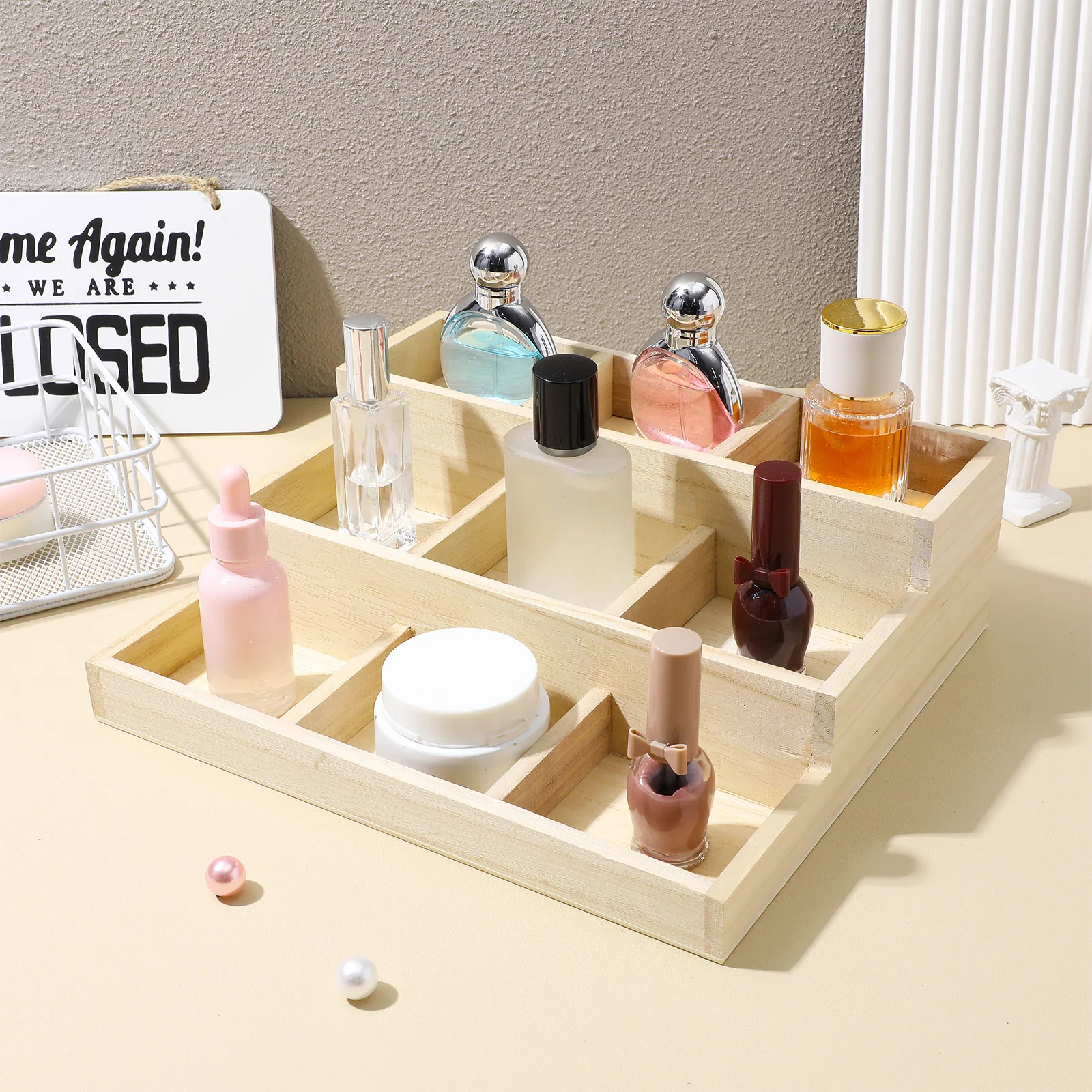 กล่องเก็บเครื่องประดับหลายชั้นไม้ Sectioned Organizer ปลอดภัยทนทานสวมใส่ทนทานใช้เวลานานเดสก์ท็อปคงที่