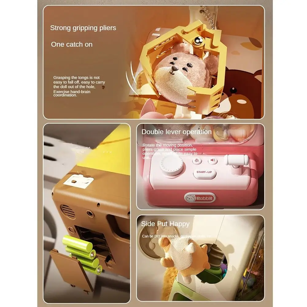 

Cartoon Animals Design Mini Clip Doll Machine Electronic Strong Grip DIY Doll Machine for Music Easy To Operate