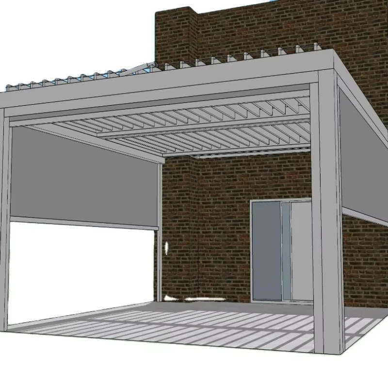 Wall Mounted Outdoor Waterproof Aluminum Pergola  Roof System Bioclimatic Motorized Retractable Louvre Awning