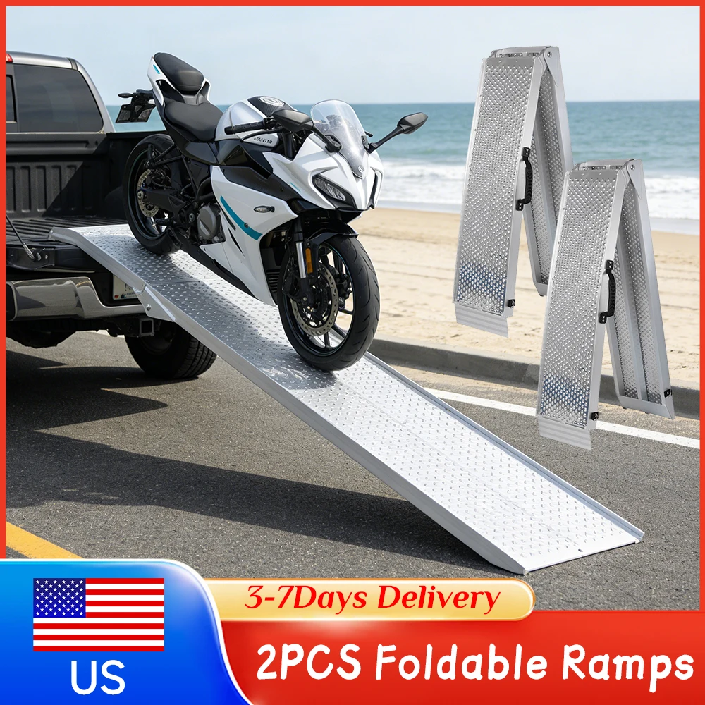 

2PCS Aluminum Foldable Loading Ramps with Handle Safety Straps Heavy Duty for Pickup Trucks ATV UTV Motorcycles Lawn Mowers New
