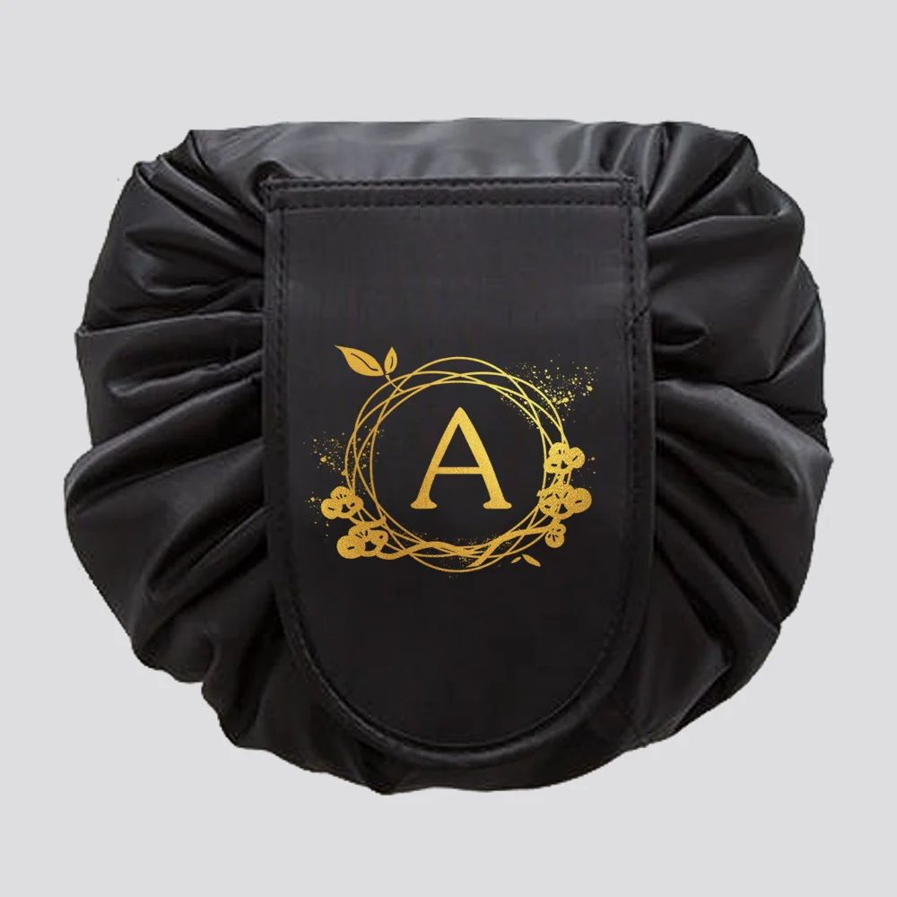 Bolsa cosmética com cordão para mulheres Organizador de higiene pessoal de viagem Bolsa de ombro de armazenamento Bolsa de maquiagem Estojo de beleza Série Wreath Letter