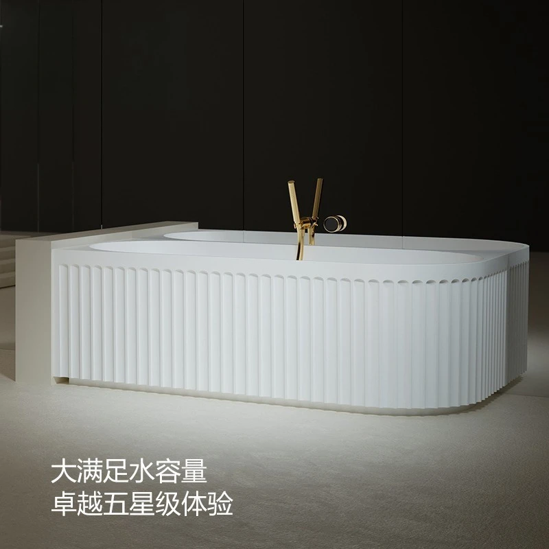

Bathtub for small apartment freestanding artificial stone PMMA gradient color against the wall wide vertical