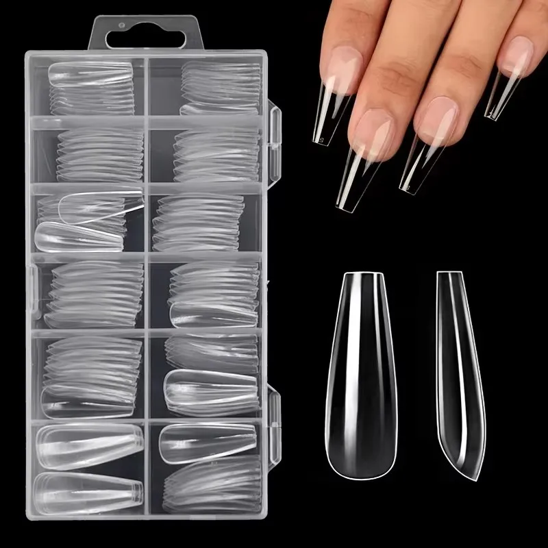 Set de 120 pegatinas de uñas transparentes, incluye 12 tamaños como cuadradas, ovaladas, puntiagudas, almendra, ataúd, etc., uñas acrílicas falsas de cobertura completa 2