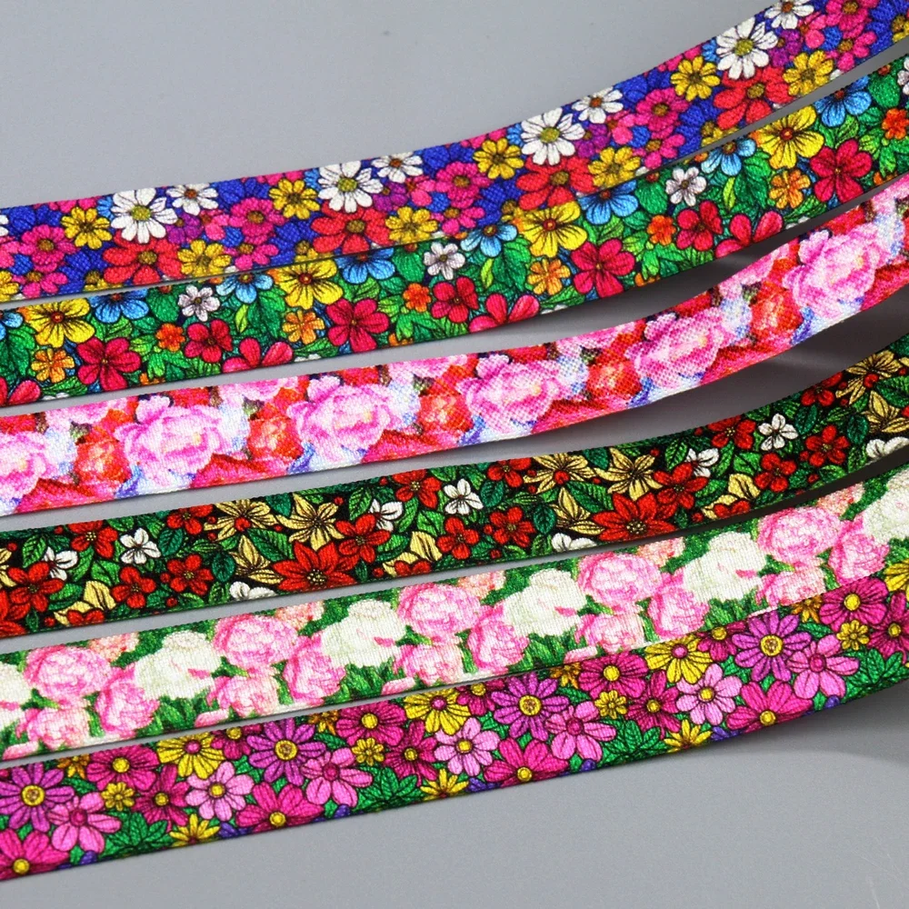 

Эластичный складной цветочный принт DHK 5/8 дюйма, 10 ярдов, аксессуары для рукоделия, шитья своими руками, B2295