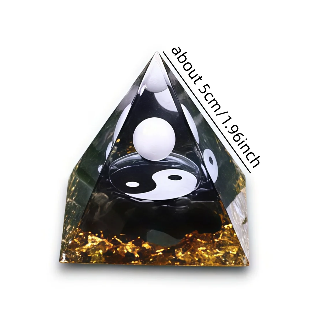1pc Orgonite Pyramid, Yin Yang Crystal Pyramid White Quartz Sphere Orgone Black Obsidian Orgonite, Handmade Ornaments view 4