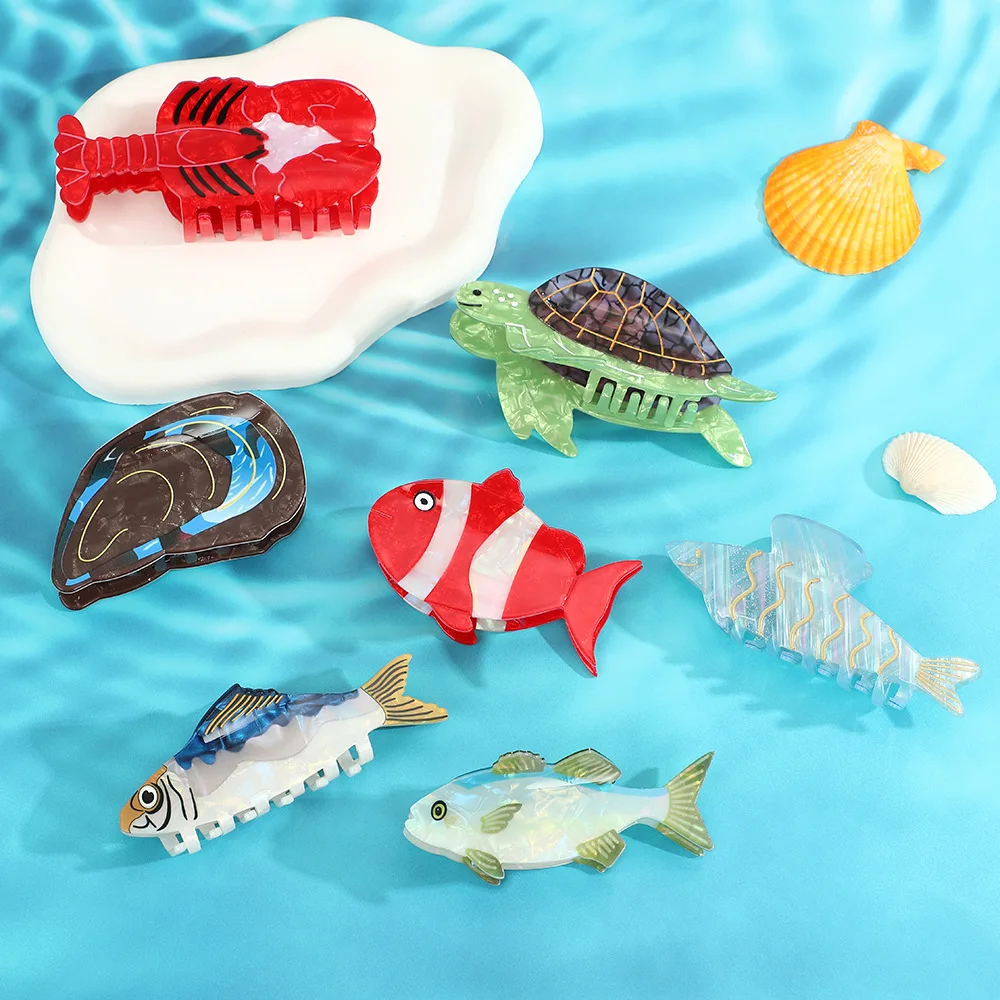 

NEW Summer Ocean Series Acrylic Hair Claw Cute Cartoon Lobster Turtle Claw Clip Crab Hair Clip for Women Girls Hair Accessories