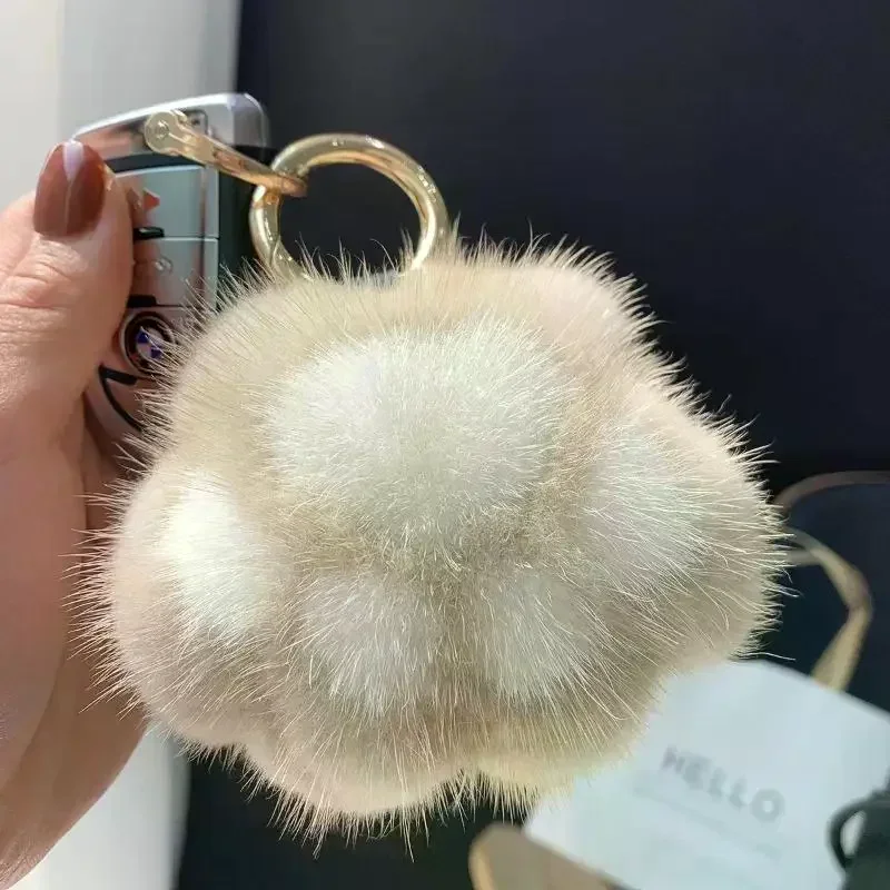 LLavero con colgante de pata de gato, llavero esponjoso Kawaii de piel sintética, bonito juguete de peluche, llavero, mochila, colgante de llave de coche