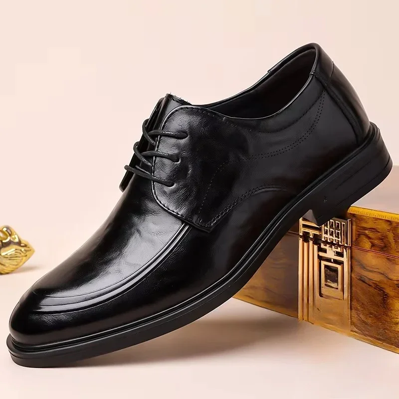 Genuine Leather Men's Shoes Business Formal Wedding Groom Work Commute Soft Bottom British Style Shoes Breathable Anti-Slip