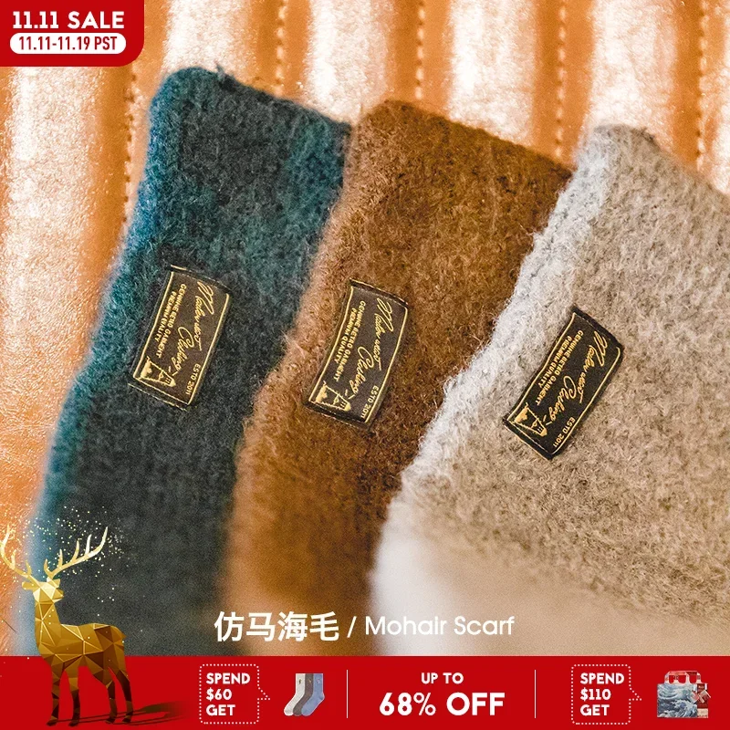 マデン ヴィンテージ ウィンター モヘア スカーフ ニットスカーフ メンズ＆レディース 暖かい 防風 無地 シンプル ファッション 小さいサイズ カラースカーフ