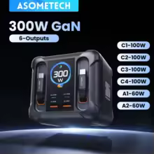 【¥6,878】ASOMETECH 300W GaN USB充電器 LED表示 格納式USB-C PD3.0 PPS スペースグレー USプラグ 特別割引-アリエク特価アラート
