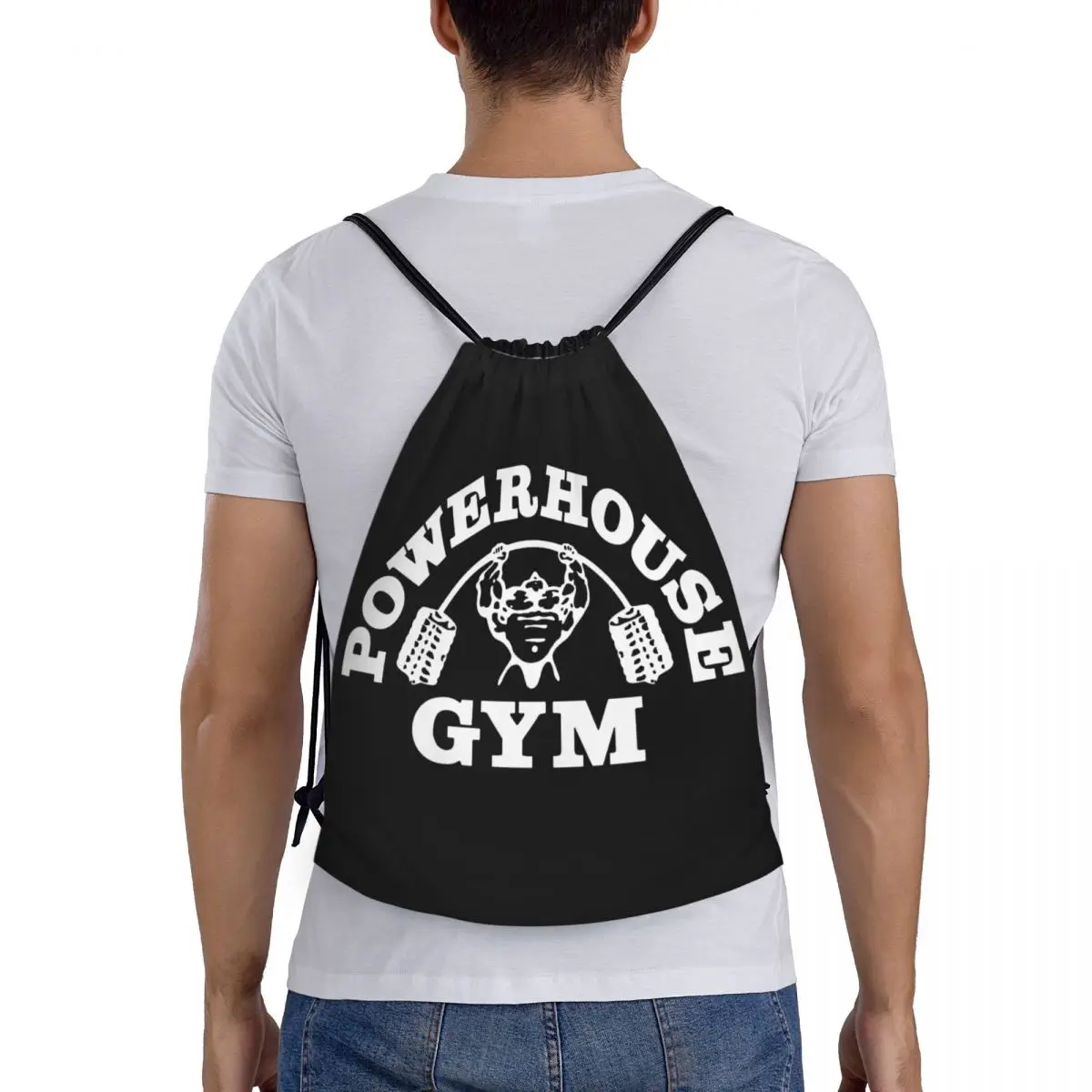 Custom Powerhouse Gym Drawstring Bag Men Women Lightweight Bodybuilding Fitness Muscle Sports Gym Storage Backpack