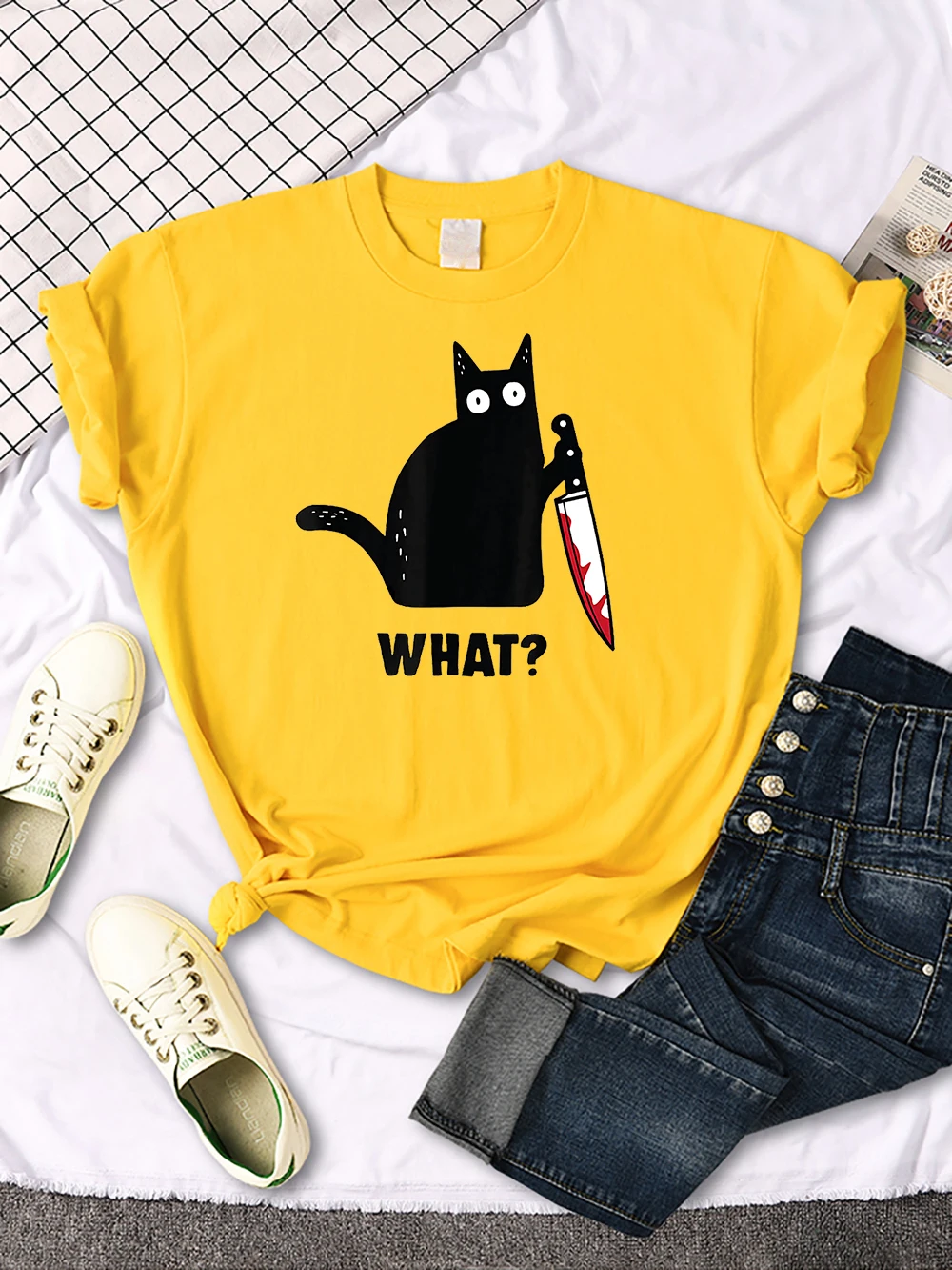 Funny Cat Printing Tshirts Women Street Hip Hop Clothes Summer Breathable Short Sleeve Cool Soft Breathable T-Shirt Female