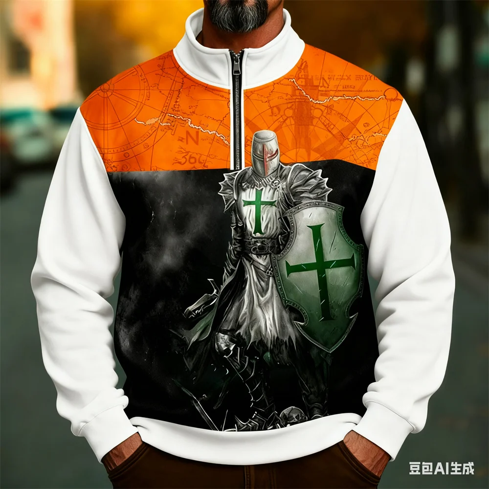 الرجال الوقوف طوق بلوزات الشتاء ثلاثية الأبعاد فارس نمط هوديي للرجل الرياضة الرمز البريدي هوديي جديد في هوديس وبلوزات القمم #6