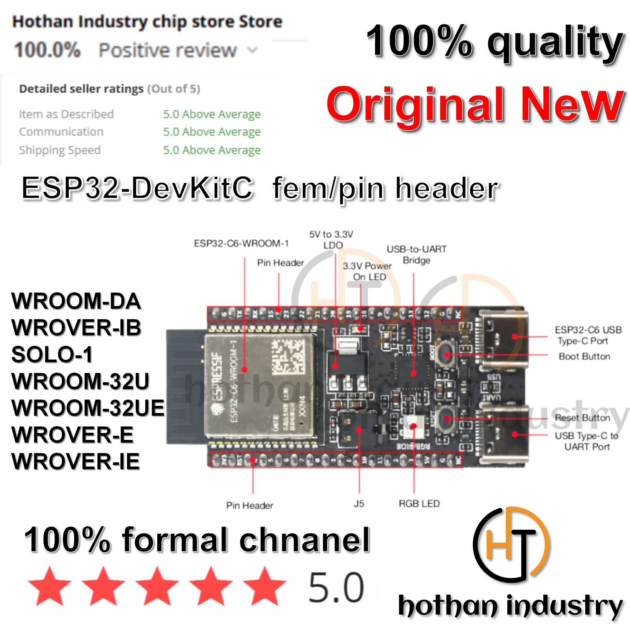 100% NEW ESP32-DevKitC  ESP32-SOLO  ESP32-WROOM-32 ESP32-WROVER Core board Development Board ESP32 pin header female header