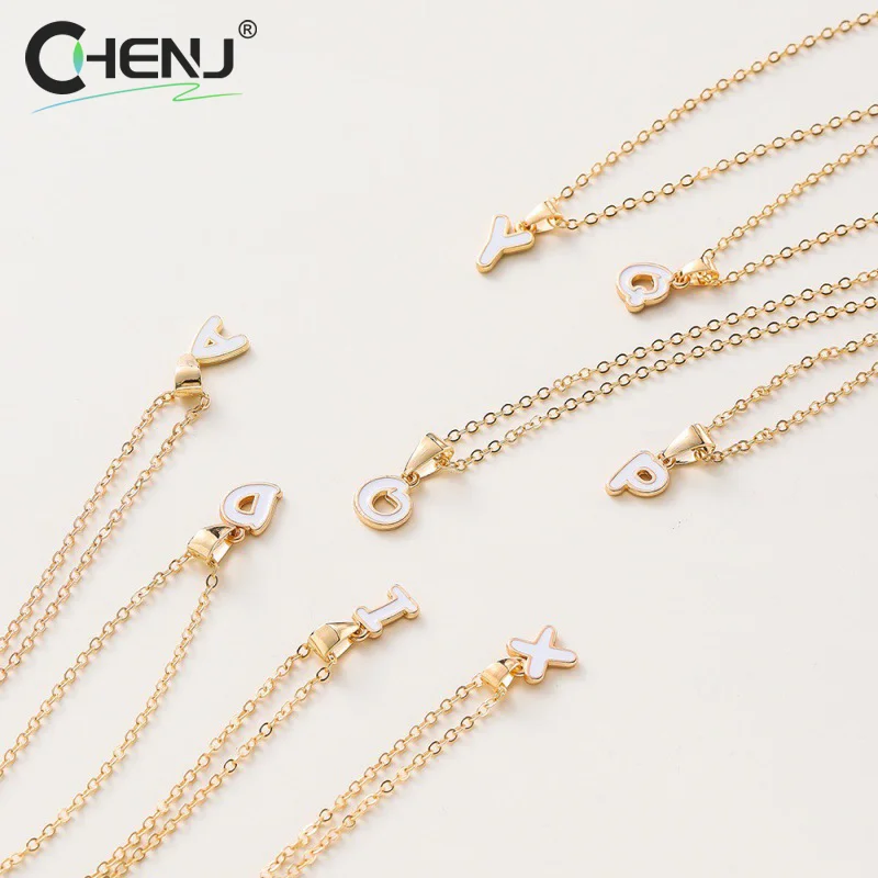 Name Initial Necklace For Women Simple Enamel A-Z Alphabet Pendants Choker Letter Necklaces Fashion Clavicle Chain Jewelry Gifts