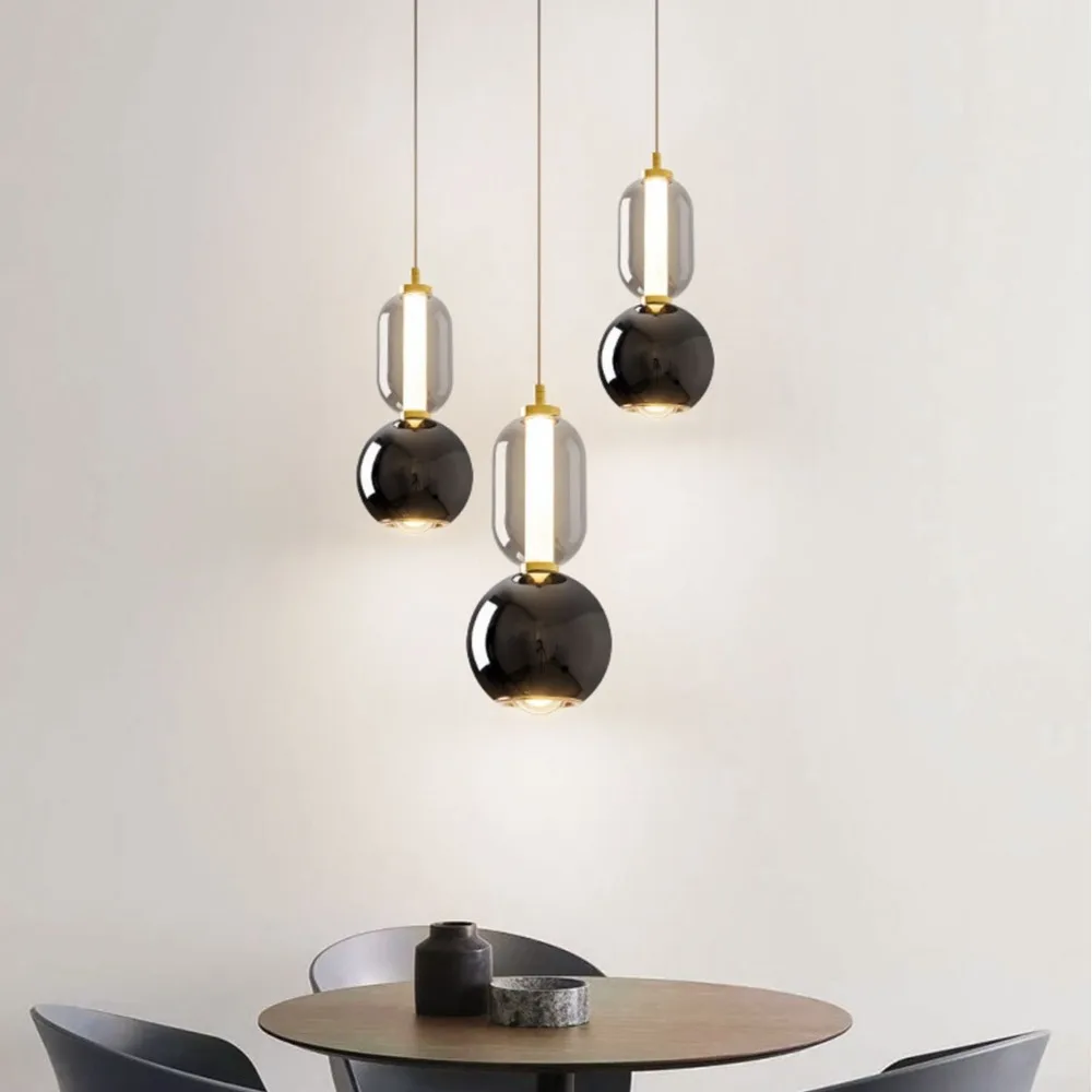 Bedroom bedside pendant light, modern minimalist glass living room background wall, foyer, light luxury lifting pendant light