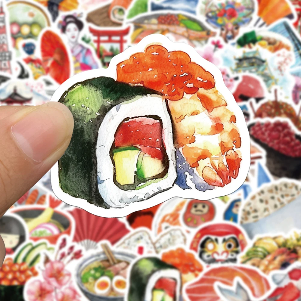 

10/30/64pcs Funny Watercolor Japan Travel Stickers Cartoon Japanese Cultural Food Decals Suitcase Phone Laptop Sticker Toy Gift