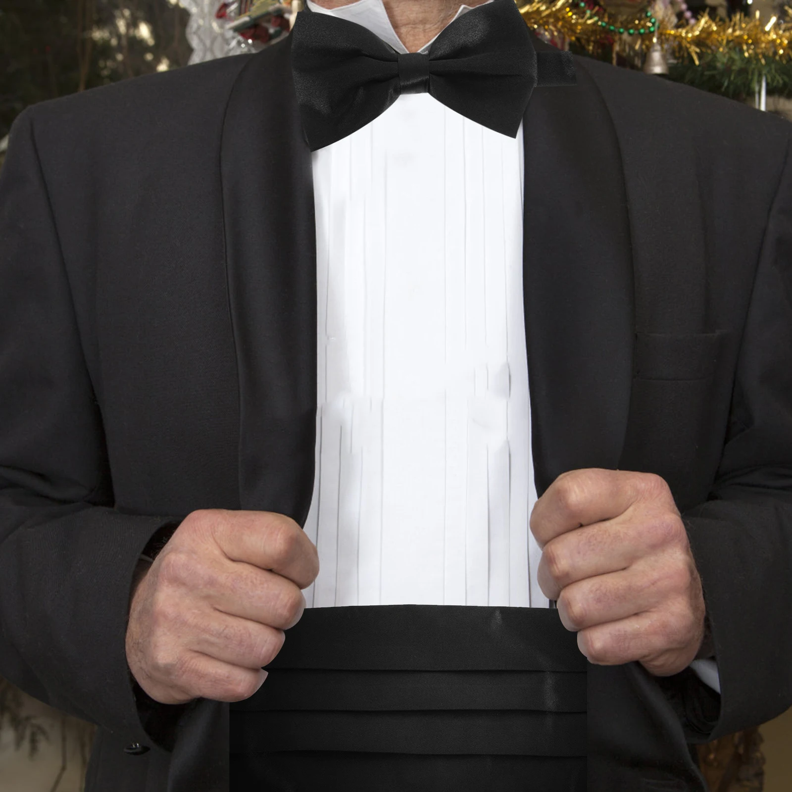 

3pcs Bow Tie Cummerbund Black Men'S Bow Tie Pre-tied Clip-on Formal Tuxedo Wedding Handkerchief Pocket Square Set