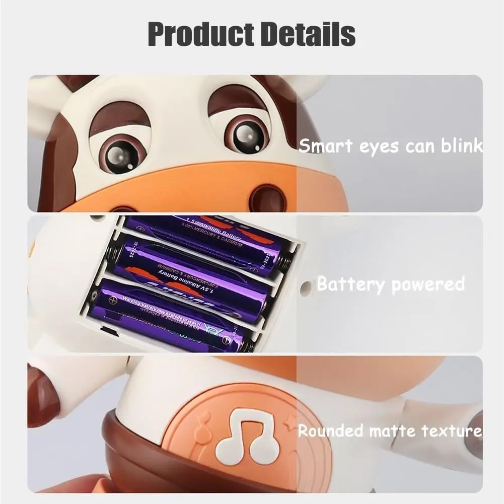 아기 춤추는 소 장난감 - 재미있는 노래와 움직임을 가진 전자 음악 플러시 소, 아기 인터랙티브 장난감, 귀여운 유아 크리스마스 선물