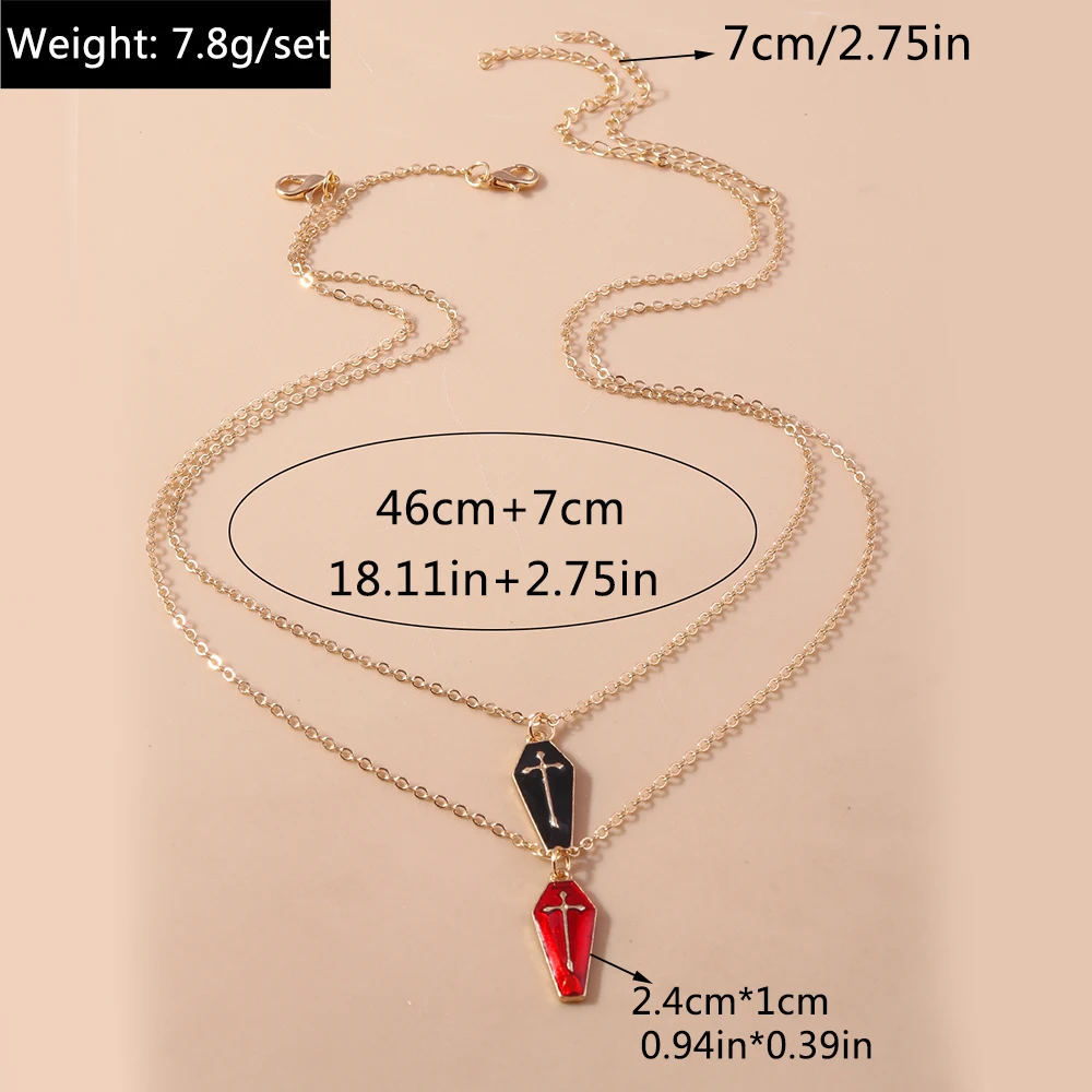 Aihua Nette Emaille Halloween Vampire Kreuz Sarg Freundschaft Paar Halsketten Für Frauen Männer BFF Beste Freundin Halsketten Schmuck – Detail 6