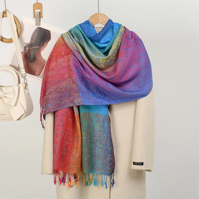 

Boho Elegant Women Jacquard Cashmere Scarves for Winter Thick Warm Pashmina Shawl Wraps Coldproof Blanket Scarf Poncho Stoles