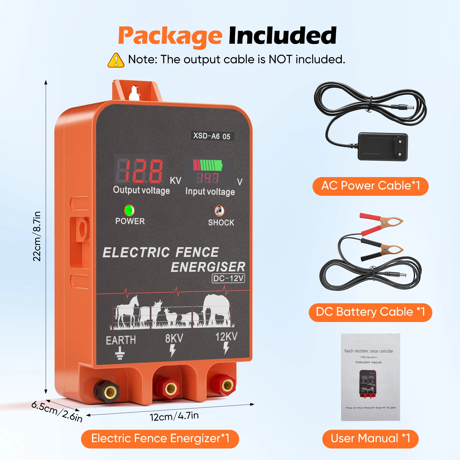 5 KM Electric Fence Energizer 2 Joule With LCD Display AC 100-240V DC 12V Energizer Controller for Farm Livestock Cows Cattle