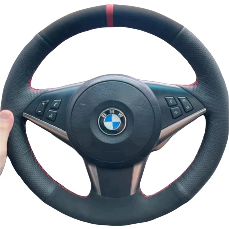 BMW E60 E61 530d 545i 550i E63 E64 630i 645Ci 650i 자동차 핸들 커버 용 스웨이드 자동차 핸들 브레이드