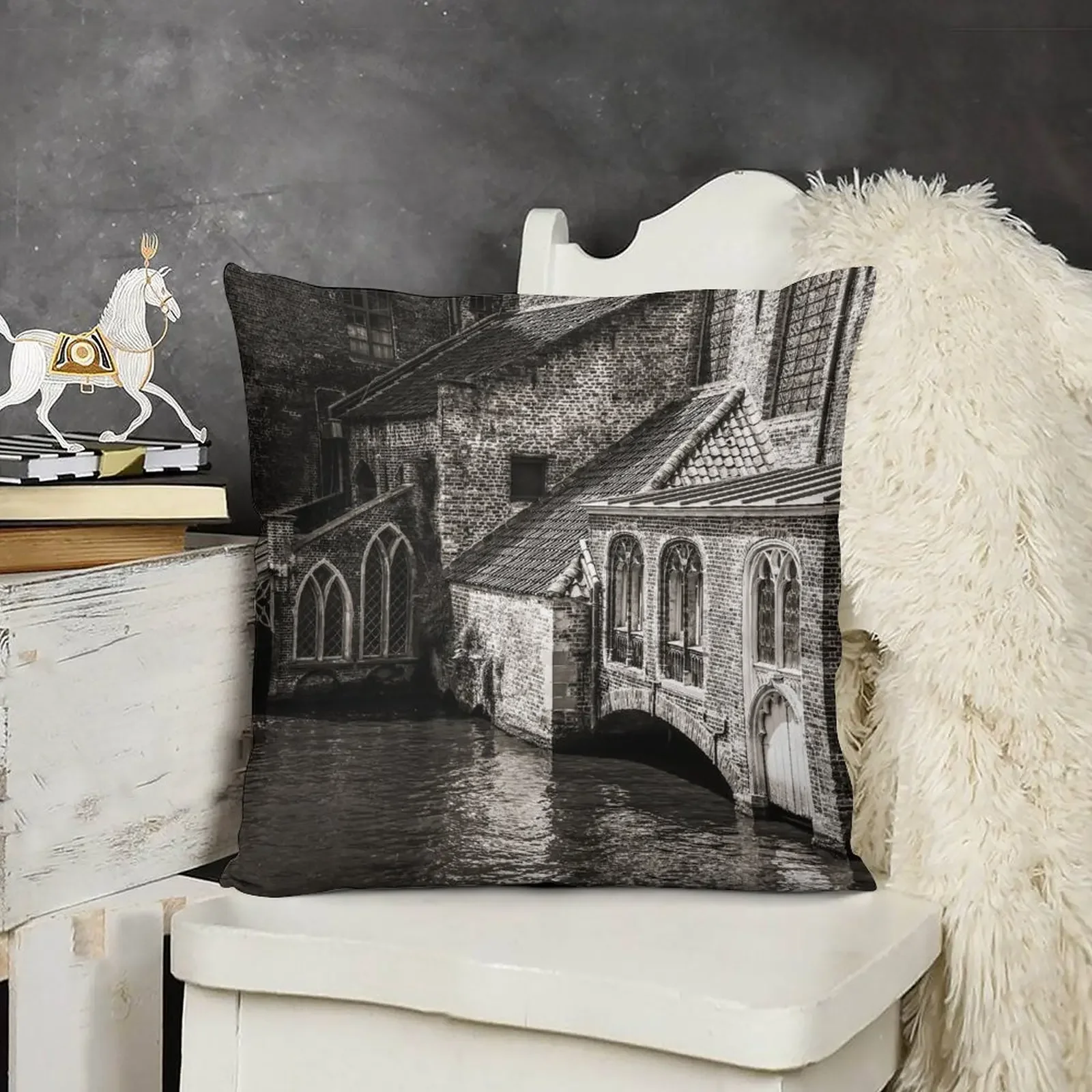 

Medieval Architecture Of Bruges Throw Pillow Sitting Cushion Decorative Cover For Living Room Cushion Cover pillow
