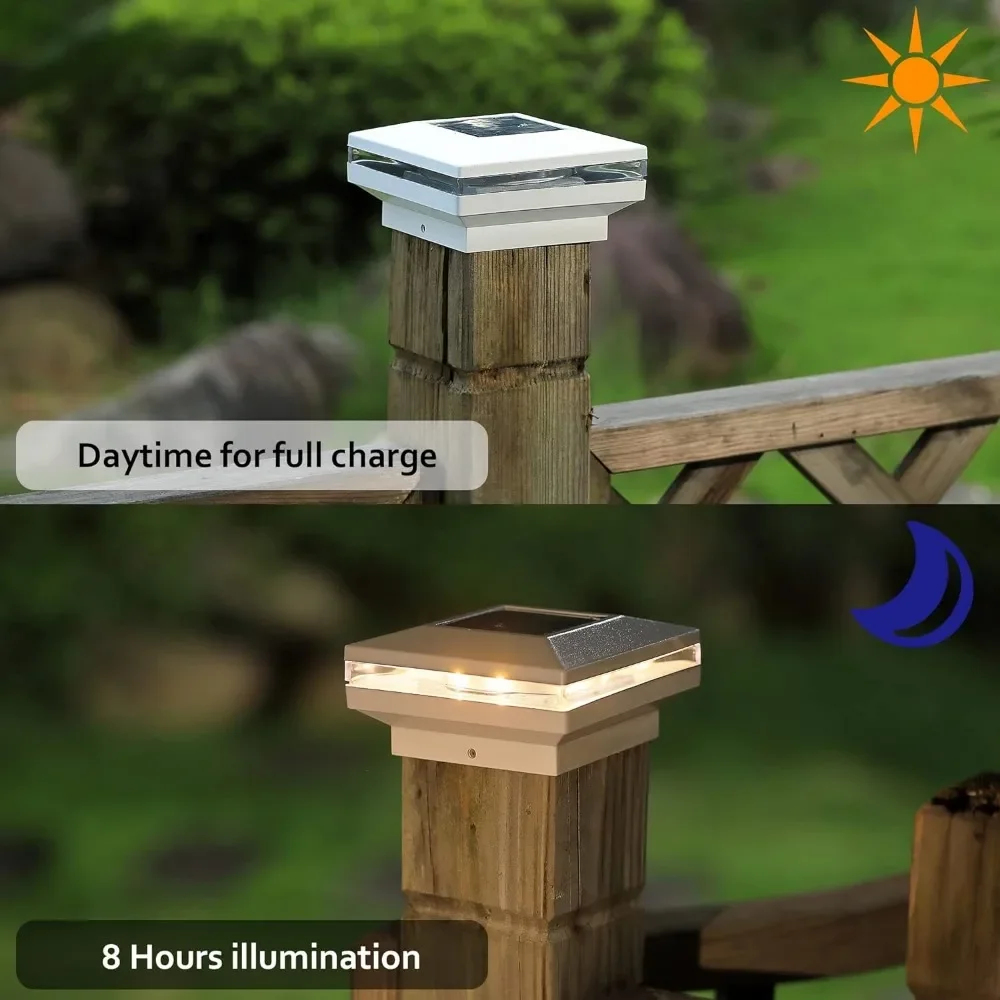 Outdoor Solar Post Lamp, Solar Powered White Shell Caps, LED Lighting, Fit 4x4, 5x5 or 6x6 Wooden Post, 8 Pack Solar Cap Lights