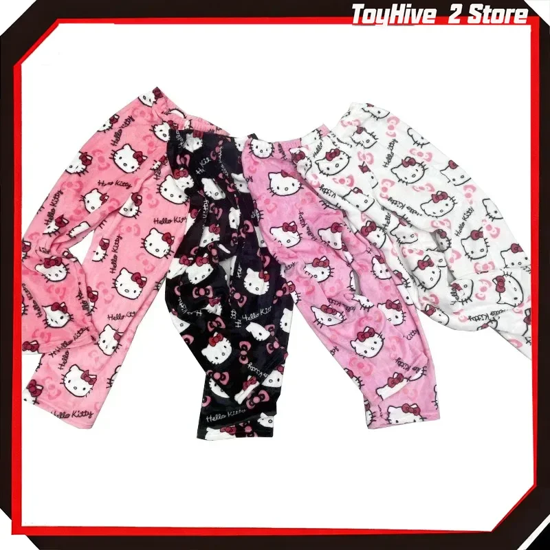 Christmas Sanrio Hello Kitty Pajamas Halloween Flannel Fashion Trouserswomen Kawaii Woolen Anime Cartoon Casual Home Pant Autumn view 6