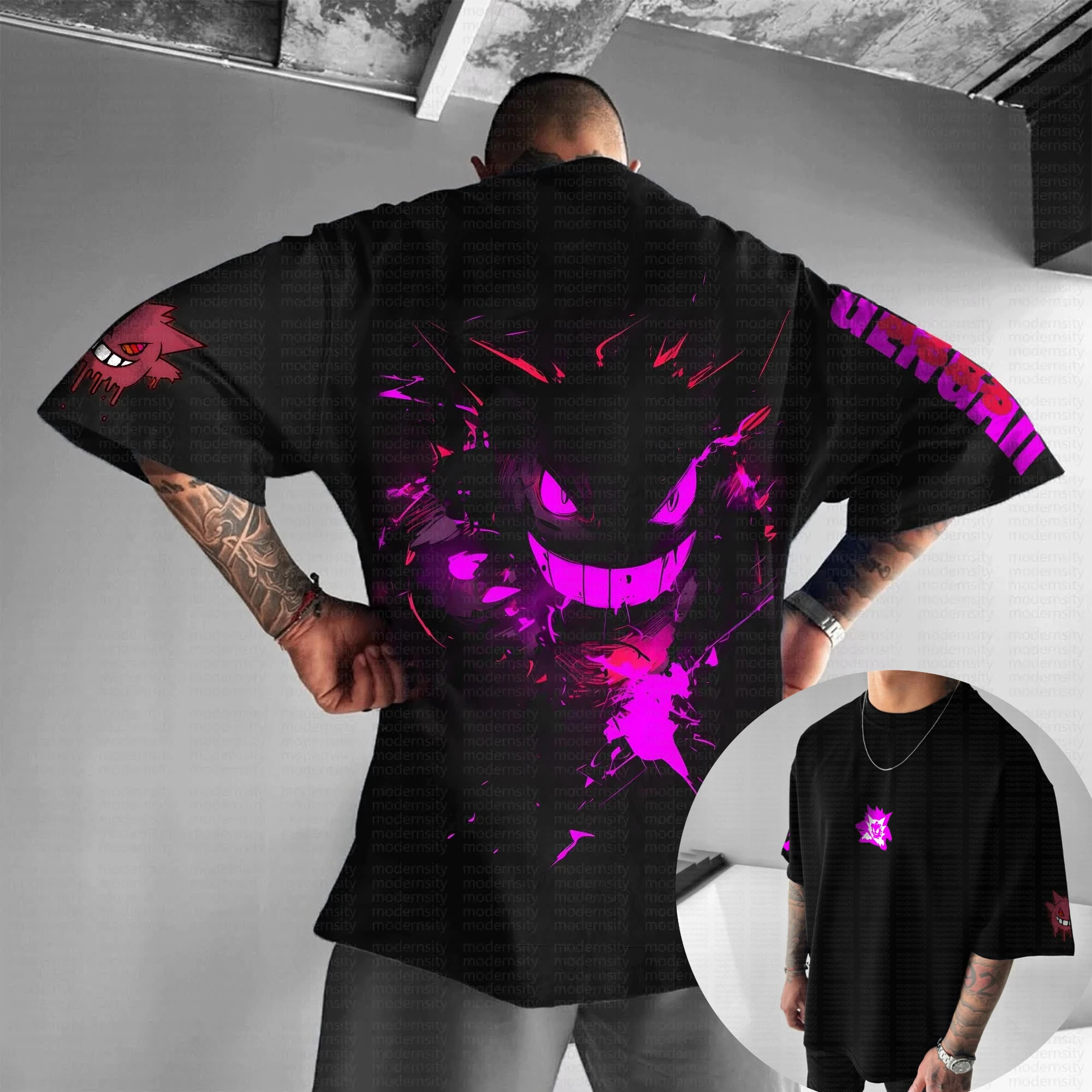 novo-pokemon-algodao-t-camisa-gengar-volta-impressao-roxo-olhos-brilhantes-dentes-afiados-design-solto-ajuste-masculino-feminino-moda-casual