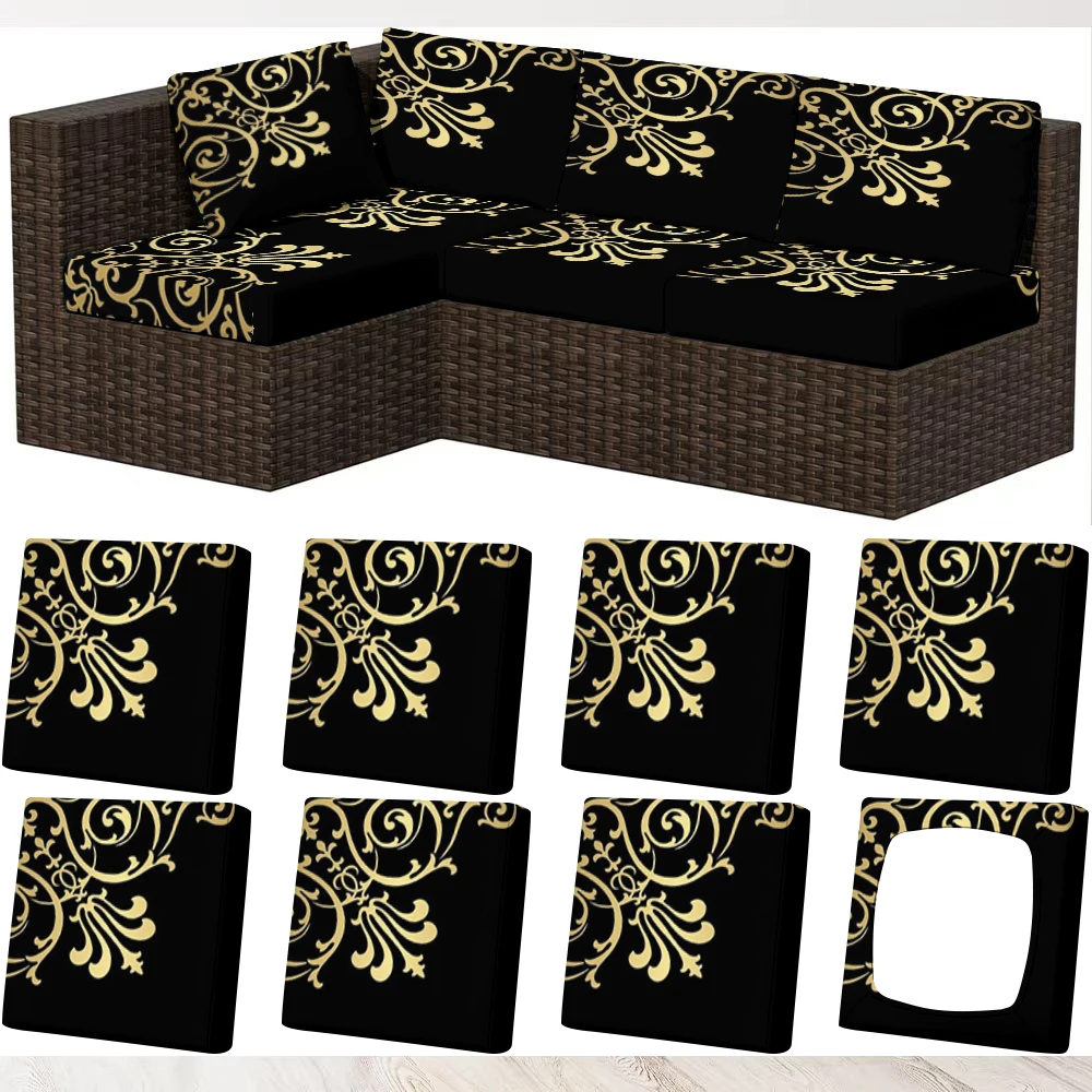 Summer Outdoor Sofa Cover with Luxurious Gold Scroll Pattern, Milk Silk Fabric, Pet - Friendly, Machine -