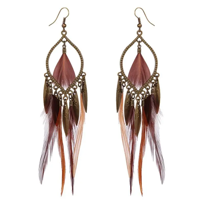 Fashion Exotic European Alloy Feather Long Drop Earrings For Women Girls