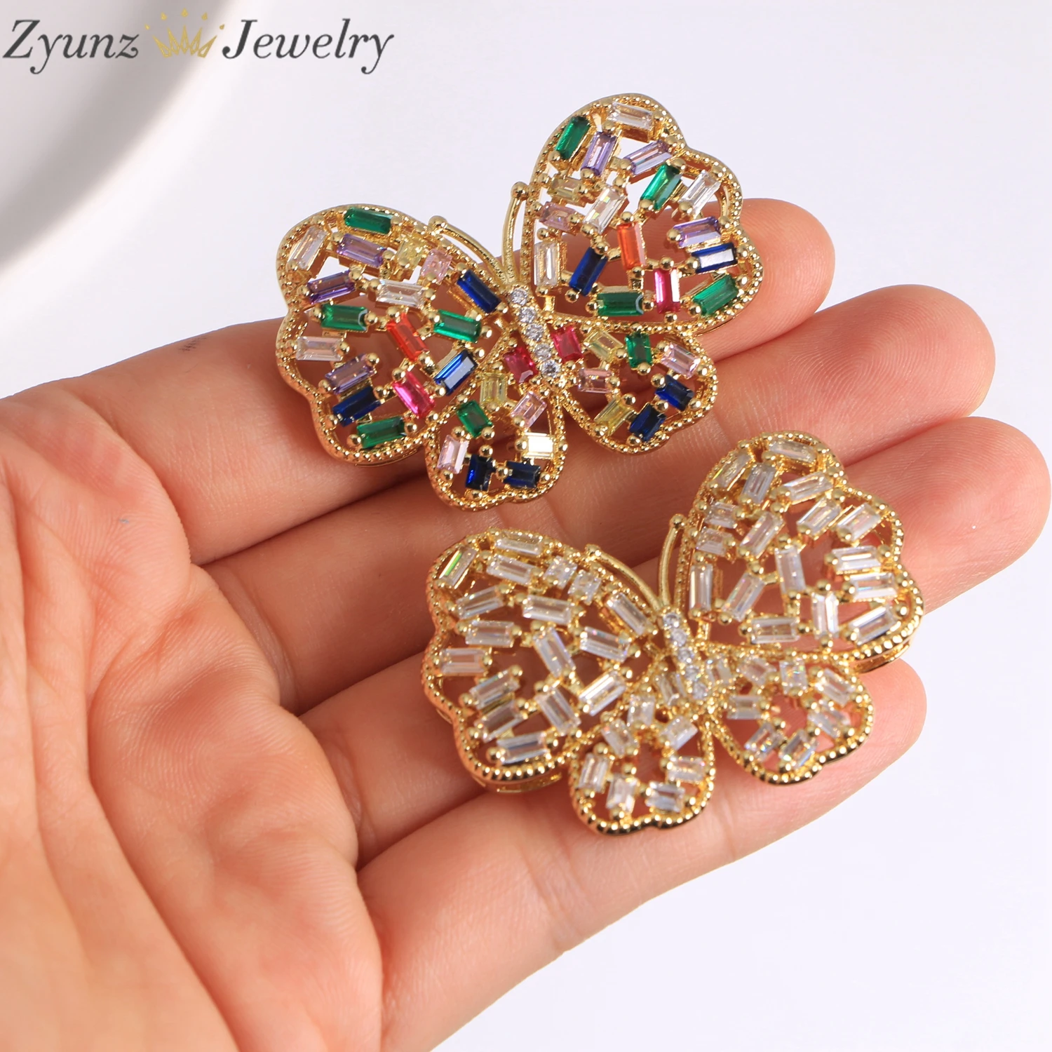 

5 шт., новые женские модные ювелирные изделия из 18-каратного золота в стиле хип-хоп, подвеска-бабочка с цирконием CZ, ювелирные аксессуары хорошего качества ﻿