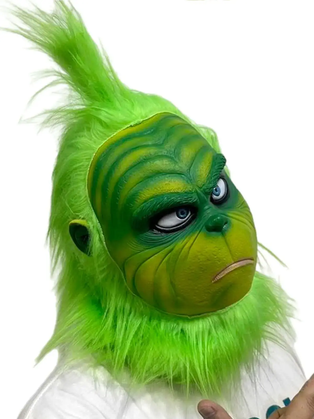 Maska Grinch z lateksu, świąteczna, nowa, zielona maska potwora, kostium z kreskówki, świąteczny kostium internetowej celebrytki, zielona maska Grinch z długimi włosami, czapka. — 2