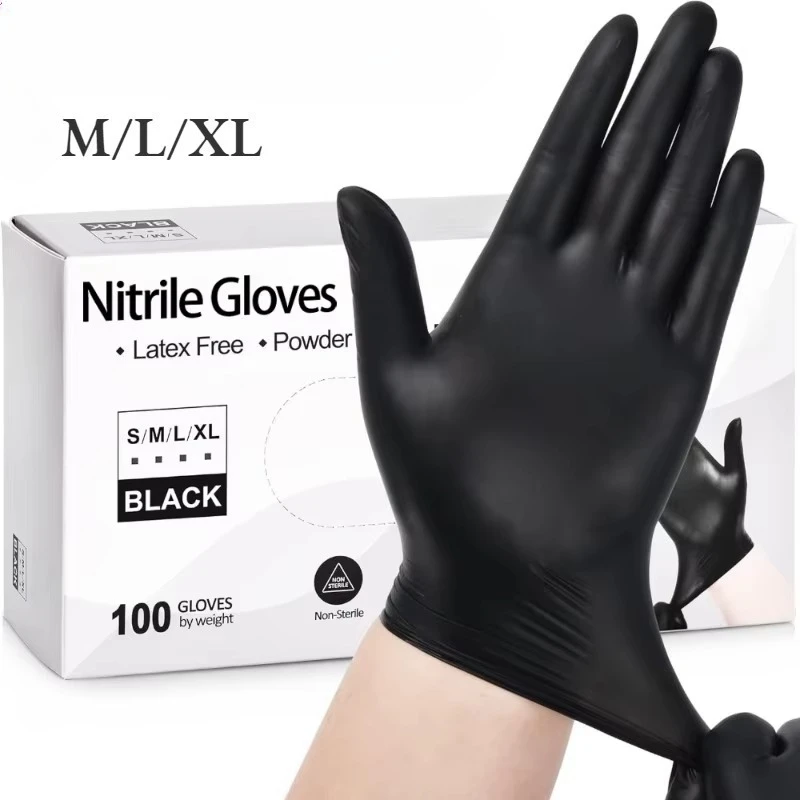 100PCS Black Nitrile Gloves, Latex-Free Disposable Gloves for Kitchen, Cleaning, Dishwashing, Hair Dye, Nail Art & Pets