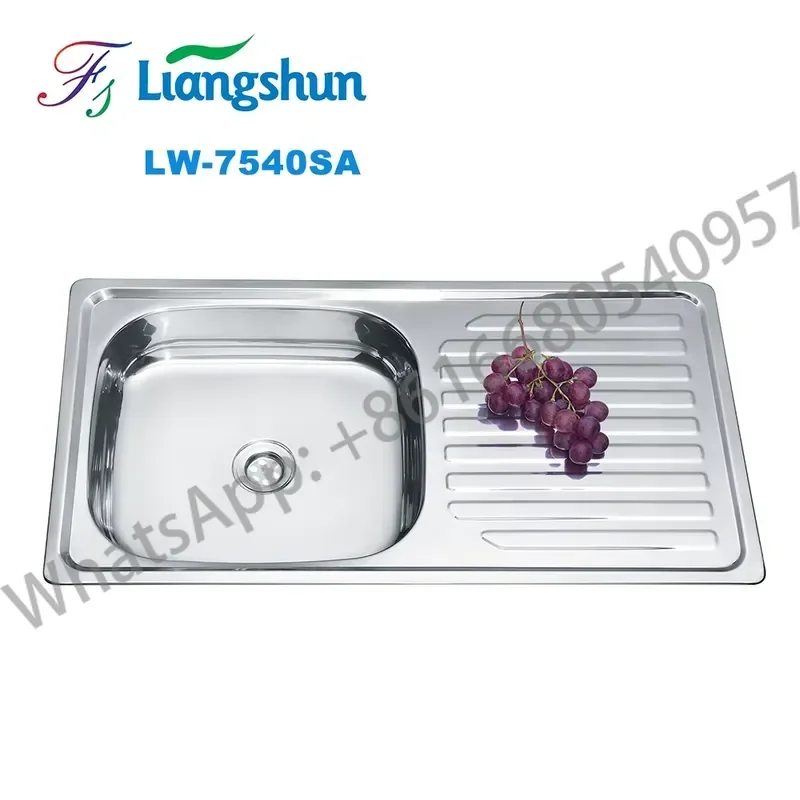 LW-7540SA Top Hot Factory Supply Cheap Deep Stainless Steel Kitchen Single Bowl Corner Sink With Drainboard