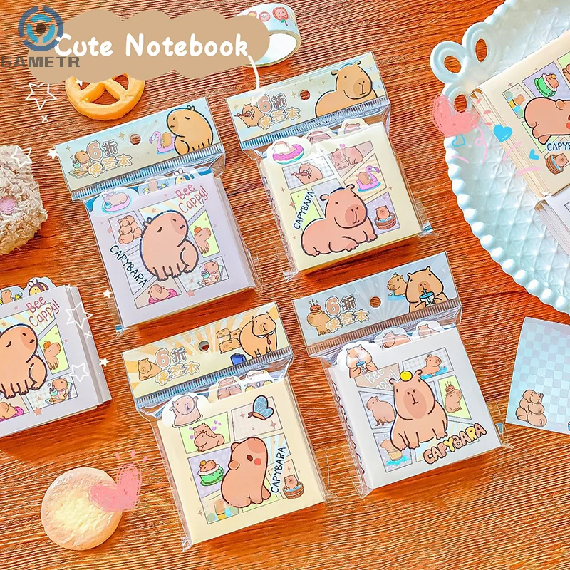 70 lembar Notebook Mini portabel kreatif kertas catatan harian kartun lucu Capybara catatan lengket perlengkapan sekolah alat tulis Kawaii