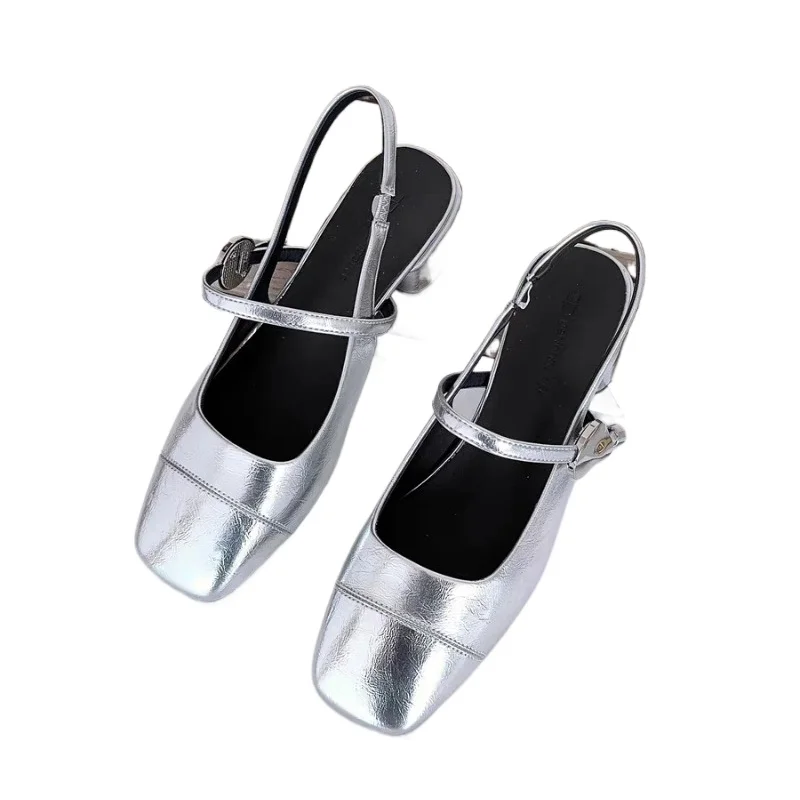 2024 Summer New Solid Color External Wearing Sandals Shallow Mouth Back Strap Comfortable High Heel Single Shoes for Women