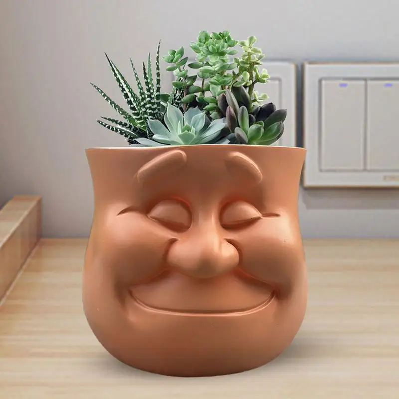 Face Shape Flower Pot Resin Figure Planter Flower Pot Unique Comic Resin Succulent Plant Pot Cute Head Planter Succulent Planter