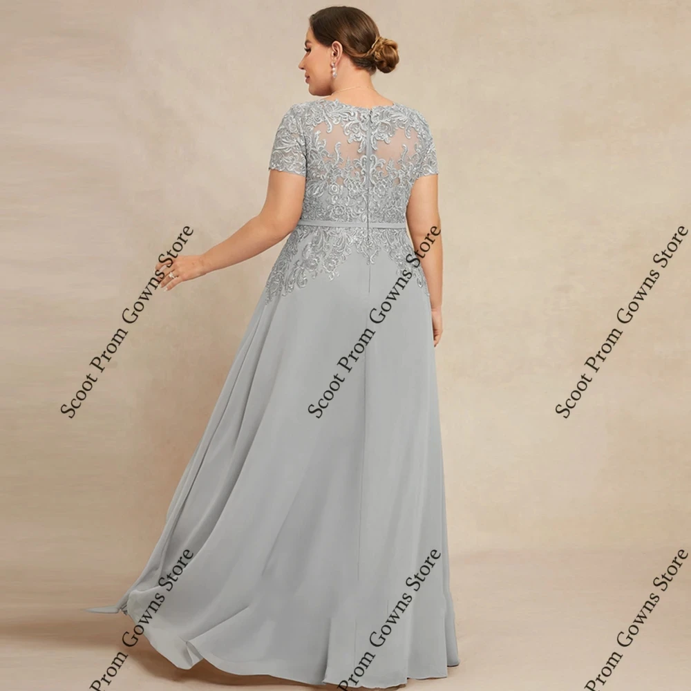 فساتين أم العروس فضية بأكمام قصيرة فساتين حفلات الزفاف للنساء 2025 صيف جديد شيفون للشاطئ رداء السهرة