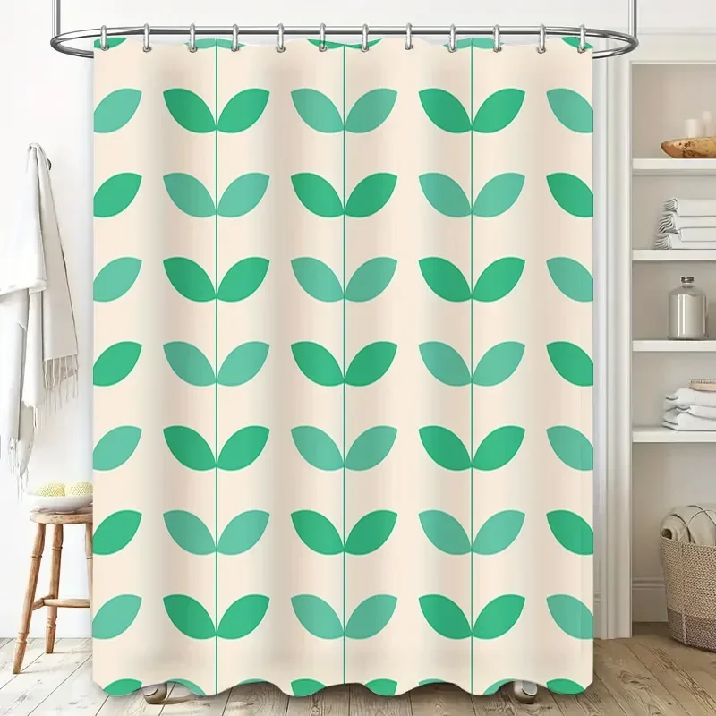Green Leaf Pattern Shower Curtain Long Lasting Waterproof Fabric for Bathroom Decorations 180cm x 180cmVVV