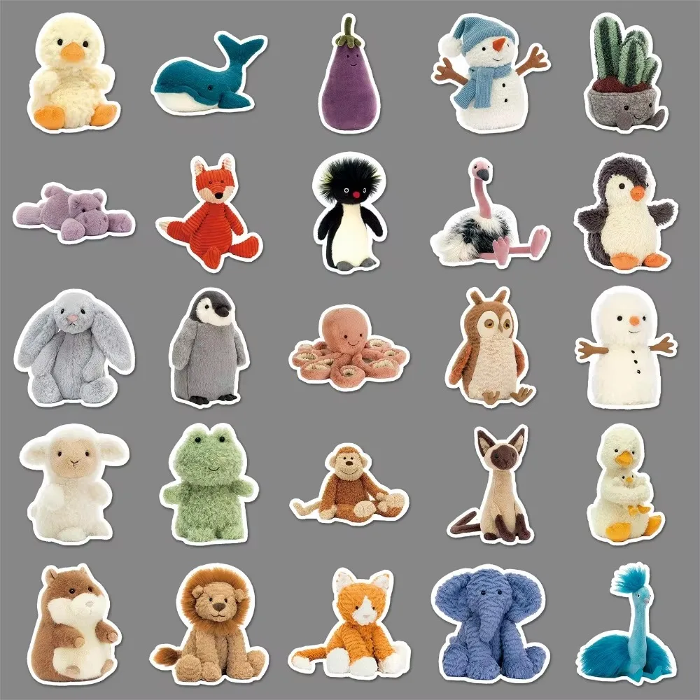 51 قطعة دمية لطيفة من القطيفة على شكل أرنب الدب البطريق ملصقات كرتونية مقاومة للماء للأمتعة المزخرفة والهاتف المحمول وملصق القصاصات