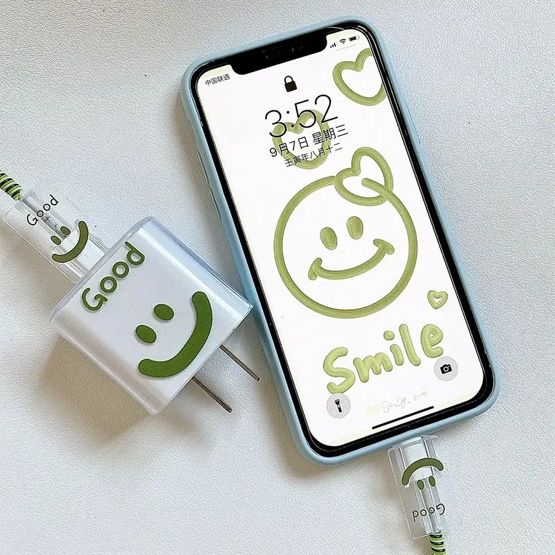 Cute Catoon smiling face For Apple Data Cable Protective Case For iPhone 18/20W Charger Protective Case Headset Winding Cable