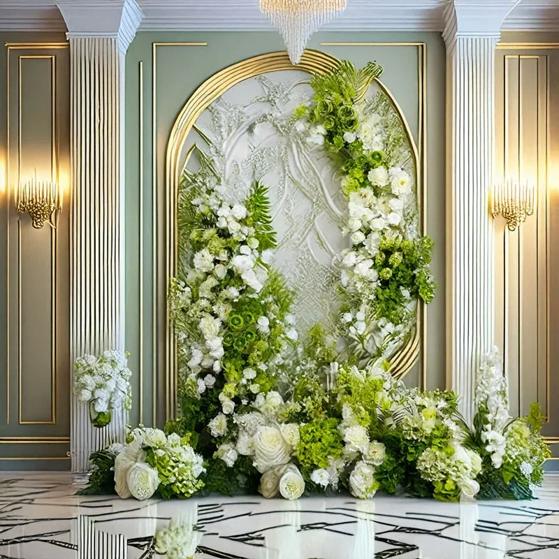 Зеленая гортензия, белая дельфиниумная роза, арка, цветочный свадебный декор, пол, цветочная композиция в виде ряда, цветочный шар, реквизит для вечеринки