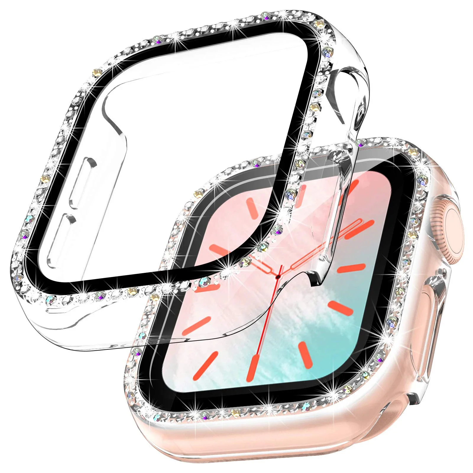 360 full Screen Protector Case for Apple watch 7/6/SE/5/4/3/2/1 Diamond cover Tempered glass film for iwatch 41MM 45MM 40MM 44MM