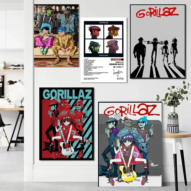 Virtual Rock Band Gorillaz Music Posters and Prints Canvas Painting Hip Hop Wall Art Picture for Bedroom Home Decor Fans Gift