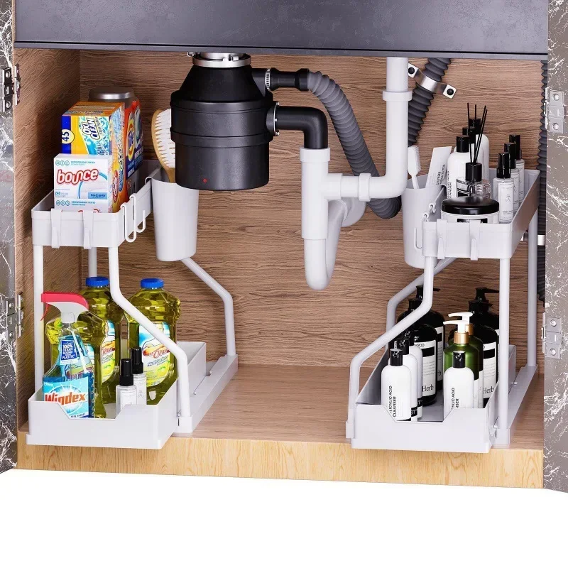 

2 Layer Kitchen Storage Under Sink Organizer Pull Out Multifunctional Drawer Shelf Organizer Bathroom Desktop Cabinet Rack