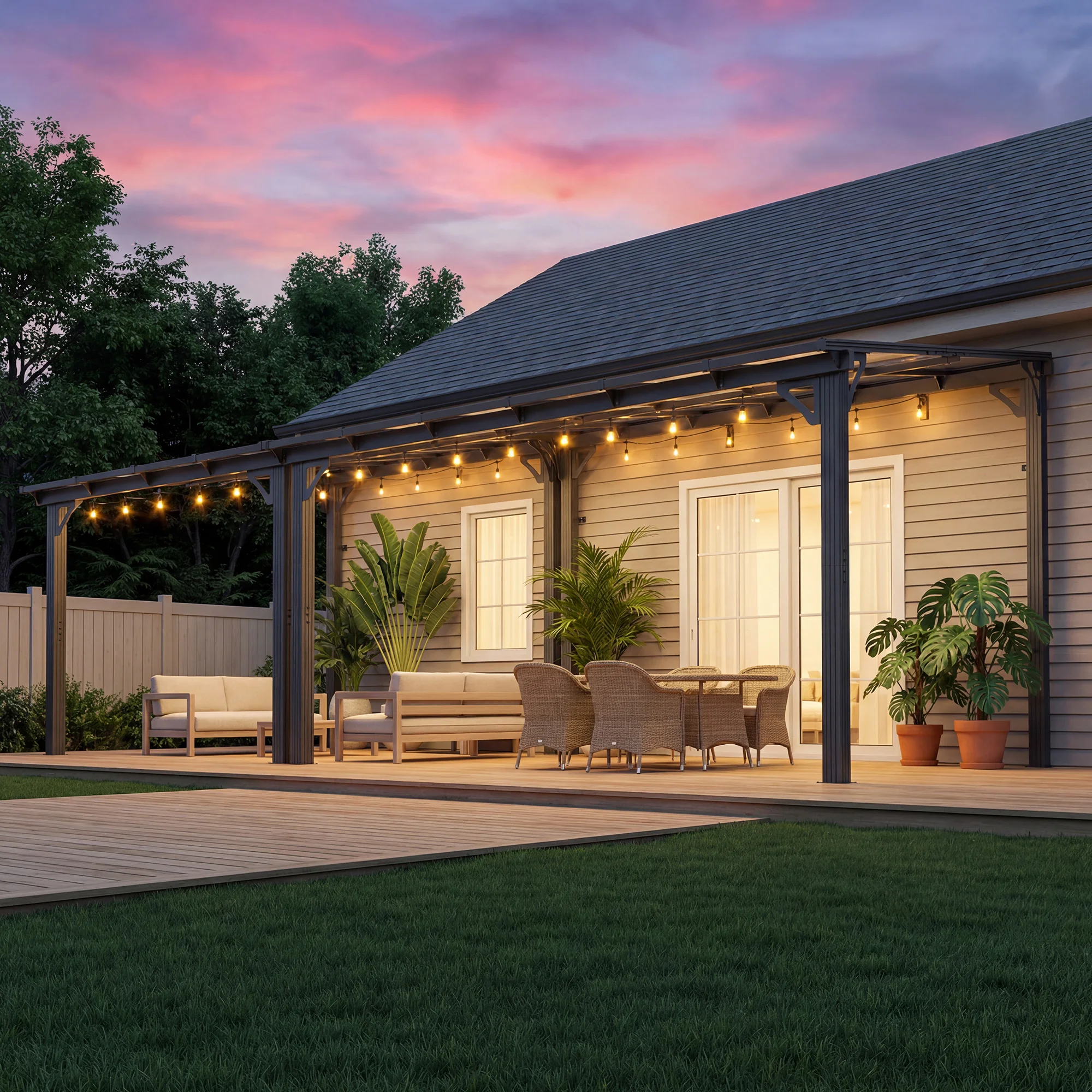 

10x20FT Gazebo, Wall-Mounted Gazebo with Aluminum Frame & Polycarbonate Roof, Hardtop Pergola, Awnings for Patio, Backyard