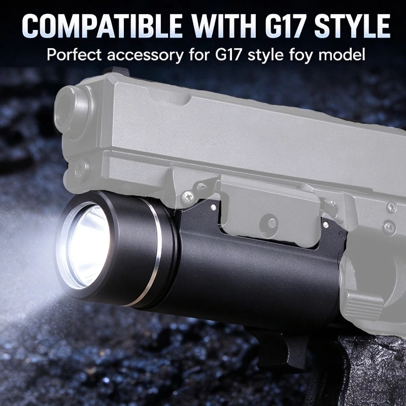 Tactical High Bright 1000 Lumen LED Under Rail Flashlight, Compact Rail Mount Light, Style Accessory for G17 Style Toy Model